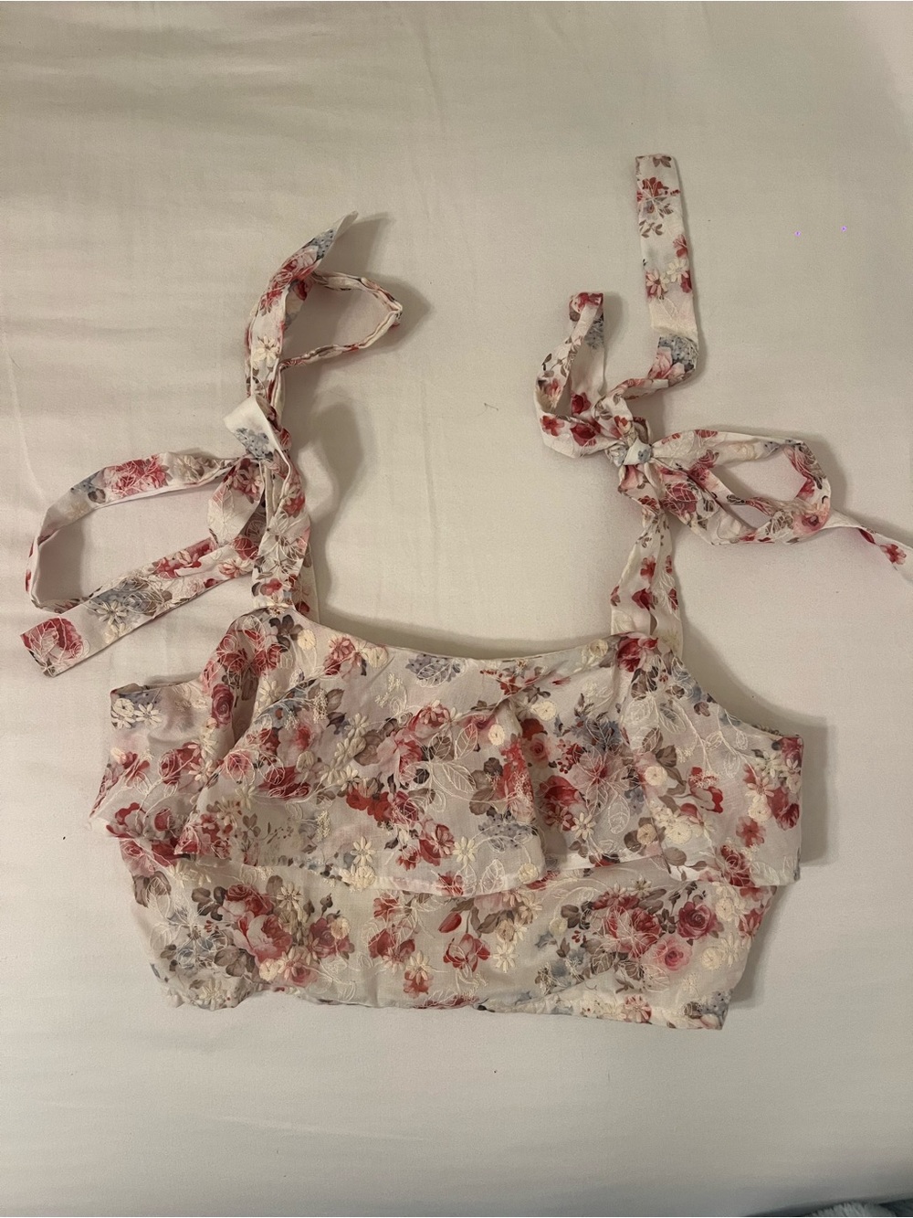Floral Tie-Shoulder Crop Top